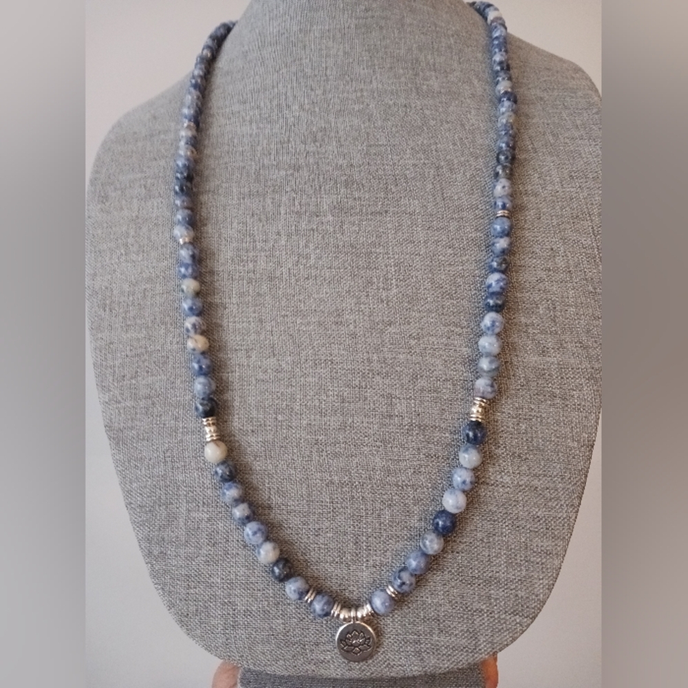 Blue Soladite Mala Necklace, Wrap Bracelet, Stretch, 36 Inches, Excellent